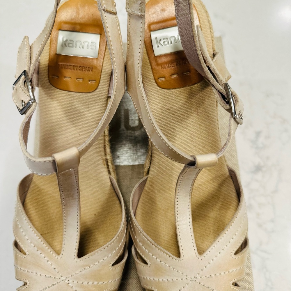 Kanna Cream Espadrille Wedge Sandals - Picture 9 of 10